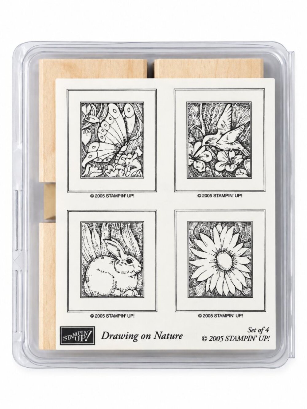 Stampin Up Drawing on Nature 2005 Wood Rubber Stamp Set Bunny Bird Butterfly